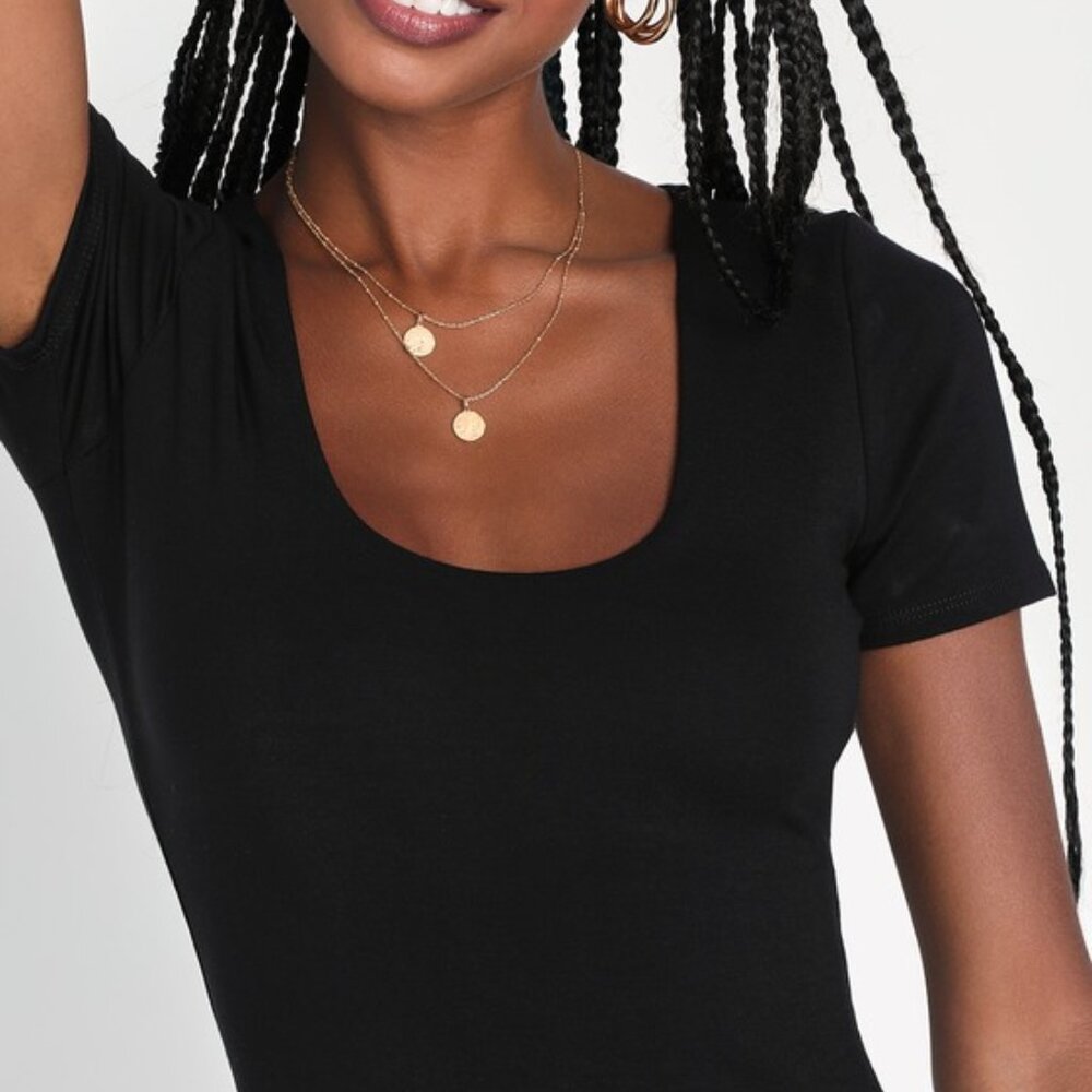 Lulus Basically Effortless Black Short Sleeve Scoop Neck Top - Size M